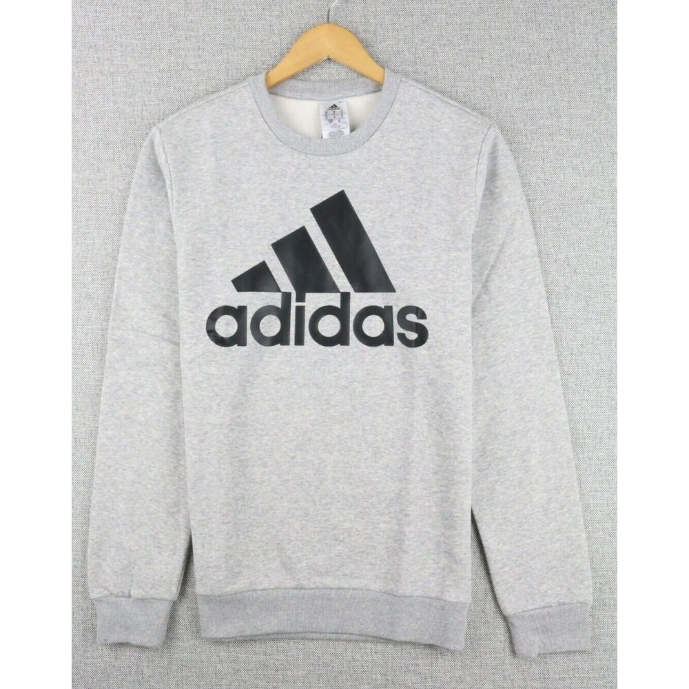 Adidas Men's Crewneck Big Logo Fleece Sweatshirt GK9075 Size S Grey Heather
